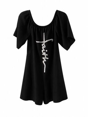 Black Romper with Faith' Script sz M Rare 🔥